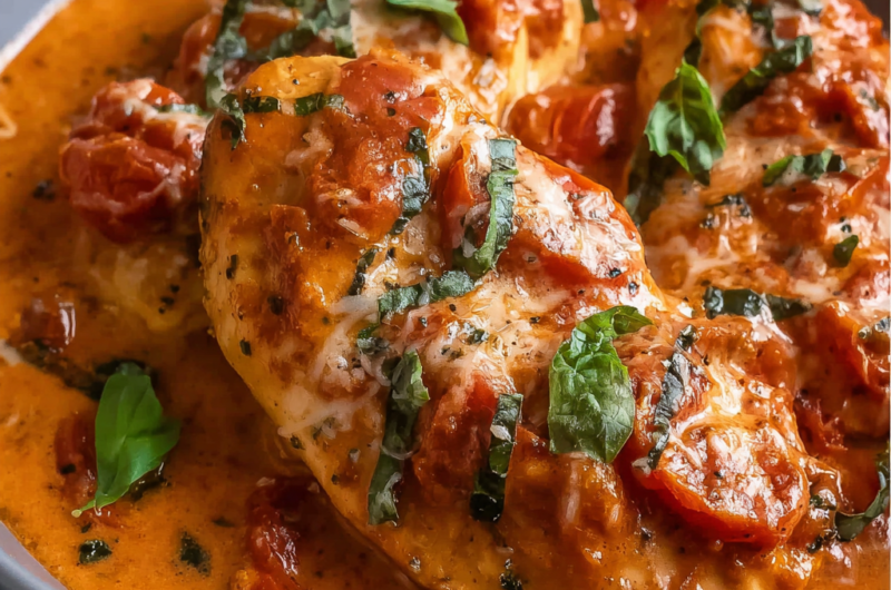 Slow Cooker Creamy Tomato Basil Chicken Breast