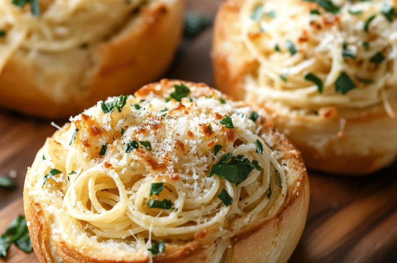 Spaghetti Garlic Bread Bowls