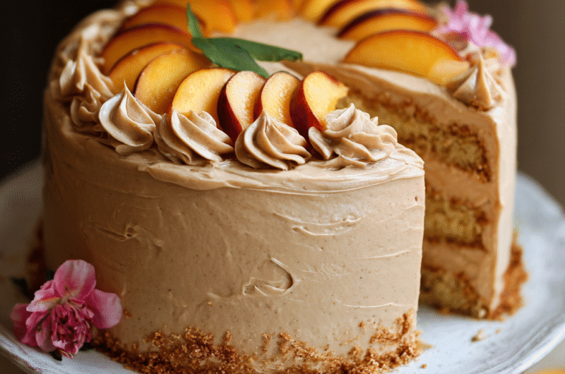 Peach Cake with Brown Sugar Frosting