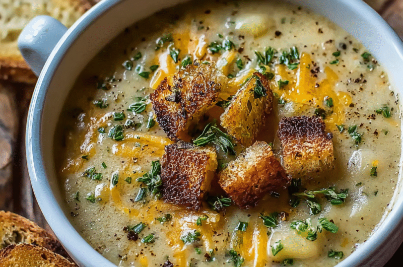 Hearty Cheddar Garlic Herb Potato Soup Recipe