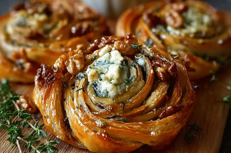 Blue Cheese Walnut Thyme Puff Pastry Twirl Recipe