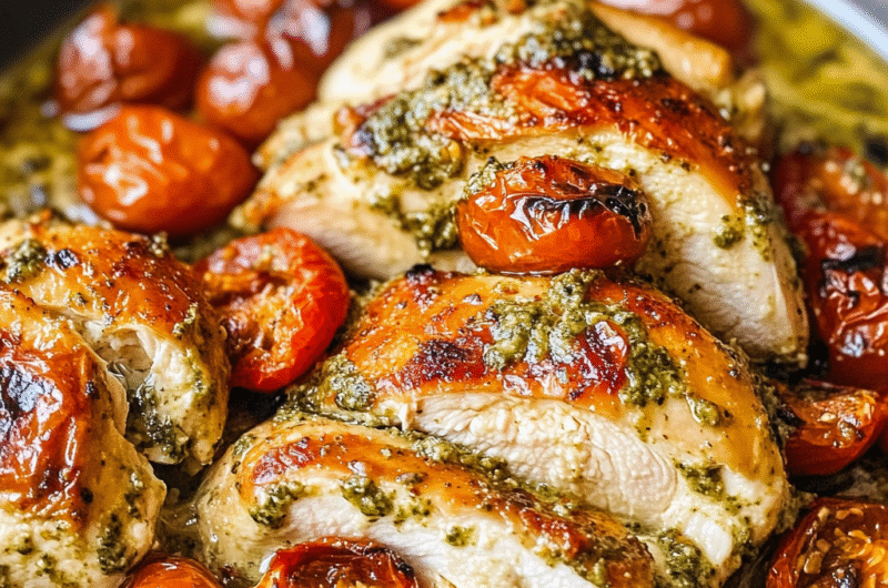 Creamy Pesto Chicken with Roasted Tomatoes