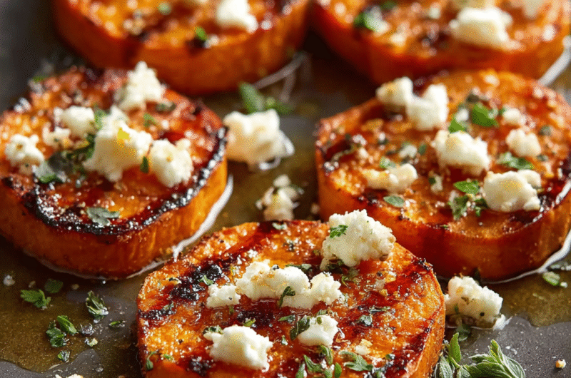 Roasted Sweet Potato Rounds with Honey & Feta