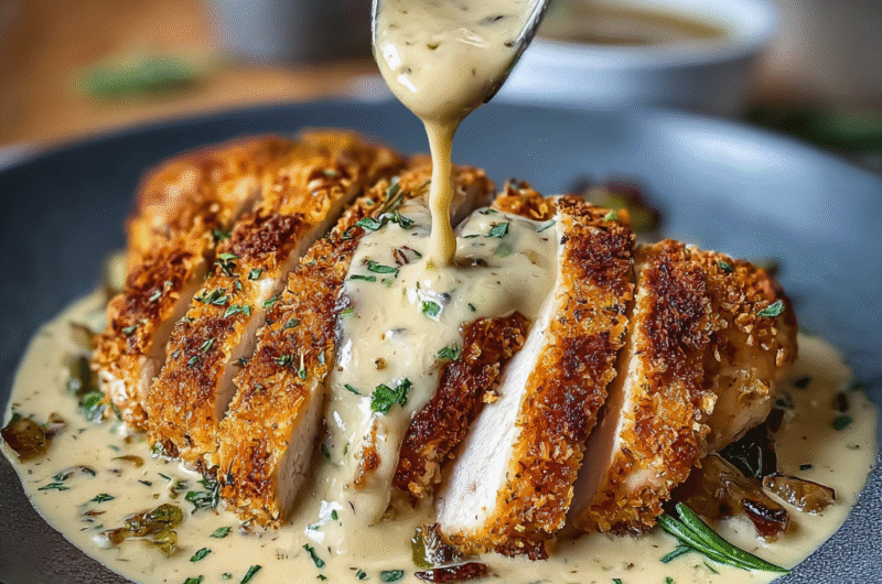 Parmesan-Crusted Chicken with Creamy Garlic Sauce