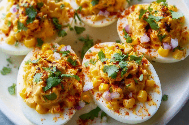 Elote Deviled Eggs with Chipotle Mayo