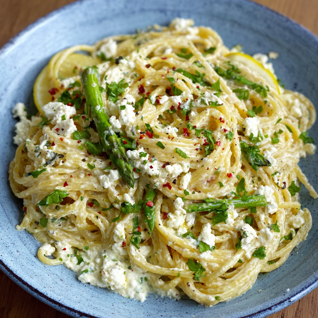 Close-up of creamy lemon feta pasta showing glossy sauce, melted feta pockets, lemon zest flecks, fresh dill, black pepper, parmesan