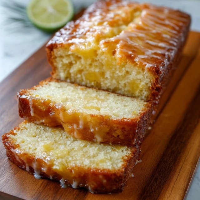 Lemon drizzle cake on a wooden board, sliced loaf showing tender yellow crumb, crackly sugar-lemon glaze top with crystallized texture, lemon slices and zest curls