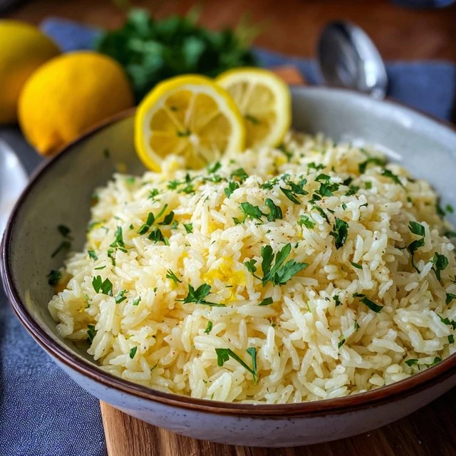 Close-up of lemon basmati pilaf showing each grain separate and glossy, bright yellow zest specks, crunchy toasted almonds, parsley confetti, cracked pepper