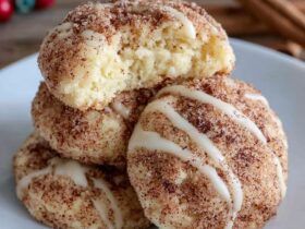Soft cinnamon sugar cream cheese cookies stacked on a marble surface, crackled cinnamon-sugar tops, pillowy soft centers visible in a broken cookie, warm afternoon light