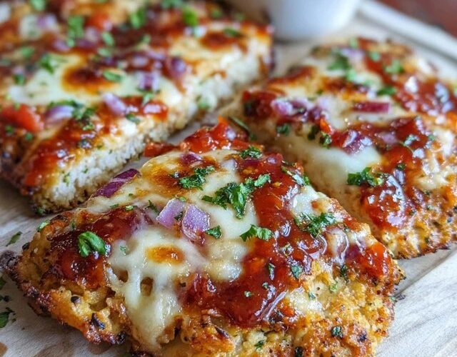 Cheesy garlic bread pizza on a wooden board, golden crispy french bread base loaded with melted mozzarella, parmesan, cheddar, fresh basil and a sprinkle of red pepper flakes, cheese pull when slice is lifted