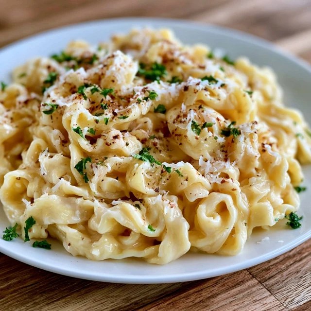 Fettuccine alfredo with parsley in a bowl, ribbons of fettuccine coated in a creamy white parmesan alfredo sauce, sprinkled with chopped parsley and black pepper